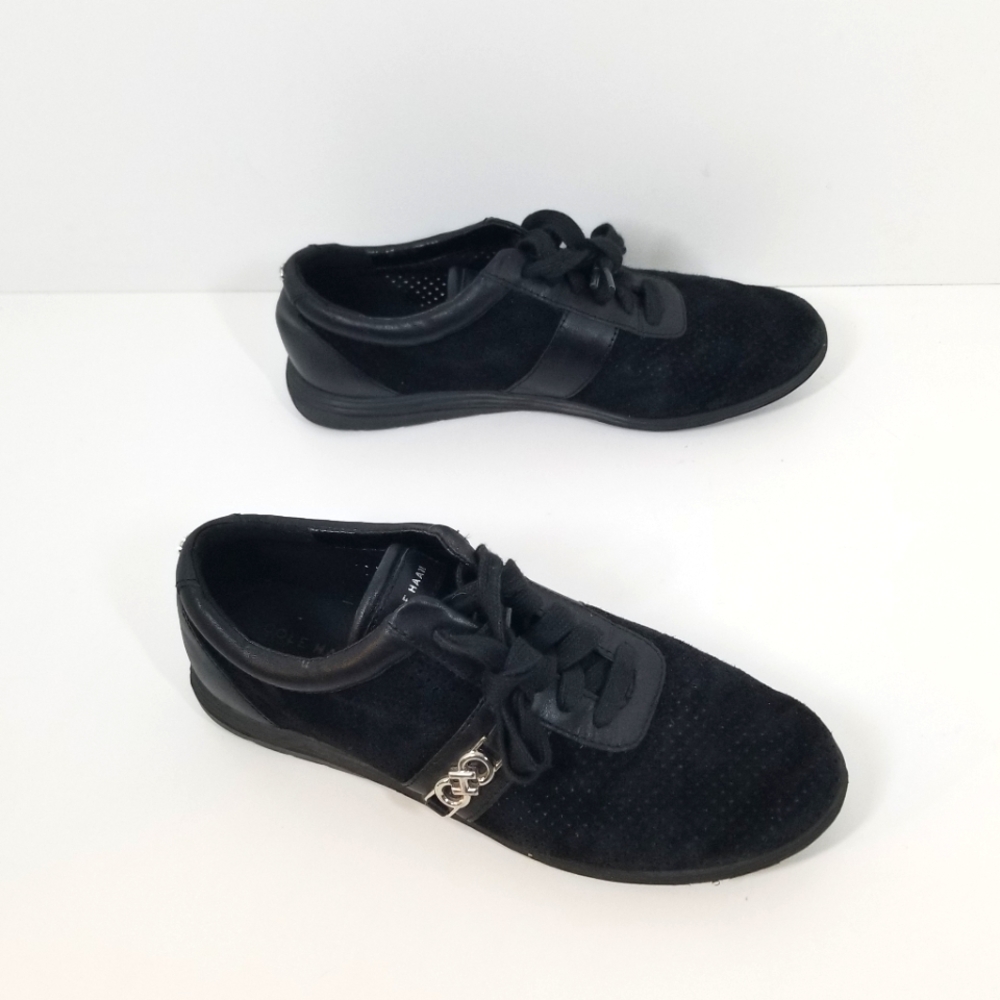 Cole Haan Black Suede Leather Perforated Lace Up Shoes Women Size 7